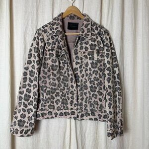 BLANK NYC Leopard Print Denim Jean Jacket Statement L
